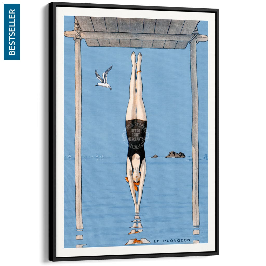 LE PLONGEON 1918 | FRANCE A3 | 297 x 420mm | 11.7 x 16.5 inches / Canvas Floating Frame: Black Timber Print Art