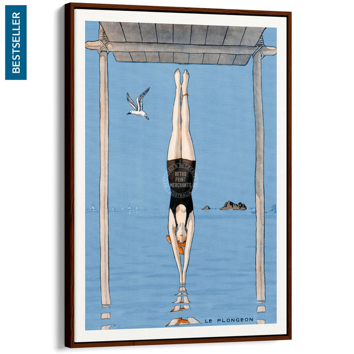 LE PLONGEON 1918 | FRANCE A3 | 297 x 420mm | 11.7 x 16.5 inches / Canvas Floating Frame: Chocolate Oak Timber Print Art