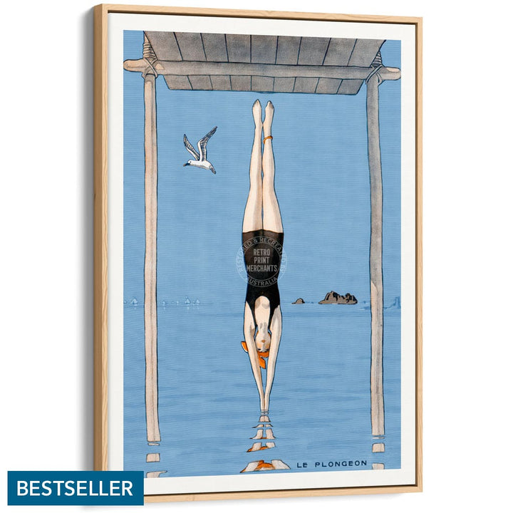LE PLONGEON 1918 | FRANCE A3 | 297 x 420mm | 11.7 x 16.5 inches / Canvas Floating Frame: Natural Oak Timber Print Art