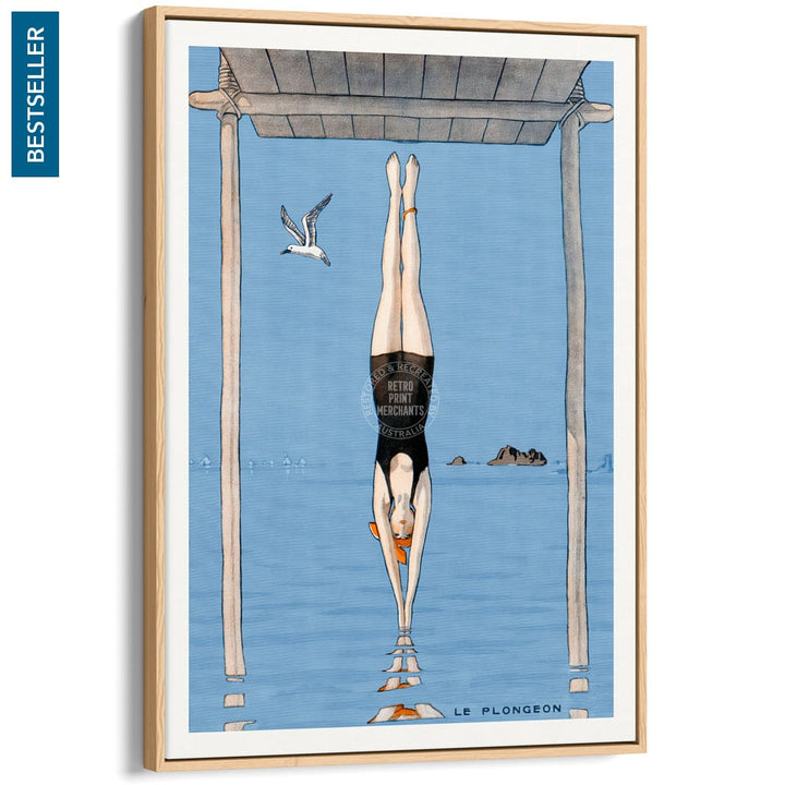 LE PLONGEON 1918 | FRANCE A3 | 297 x 420mm | 11.7 x 16.5 inches / Canvas Floating Frame: Natural Oak Timber Print Art