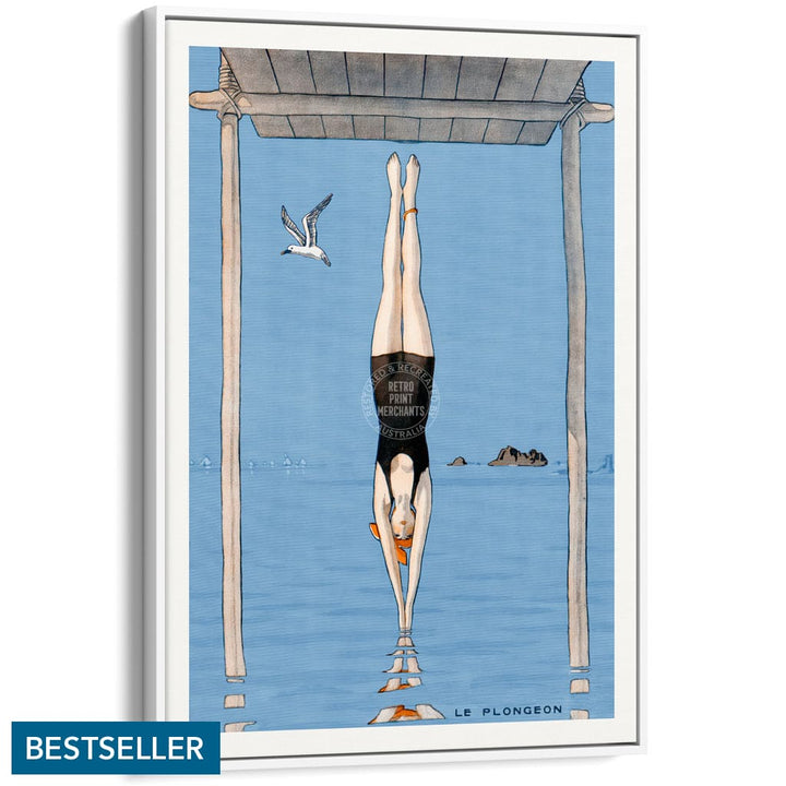 LE PLONGEON 1918 | FRANCE A3 | 297 x 420mm | 11.7 x 16.5 inches / Canvas Floating Frame: White Timber Print Art