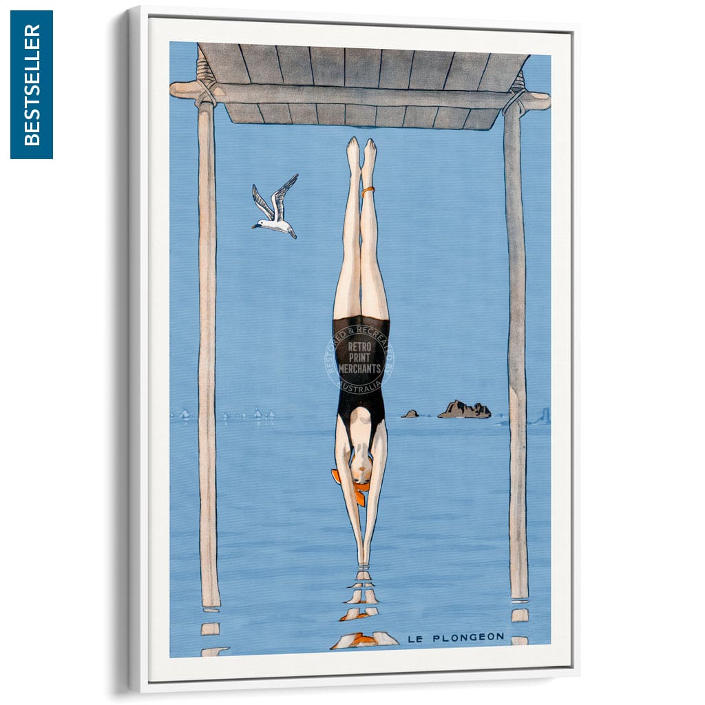 LE PLONGEON 1918 | FRANCE A3 | 297 x 420mm | 11.7 x 16.5 inches / Canvas Floating Frame: White Timber Print Art