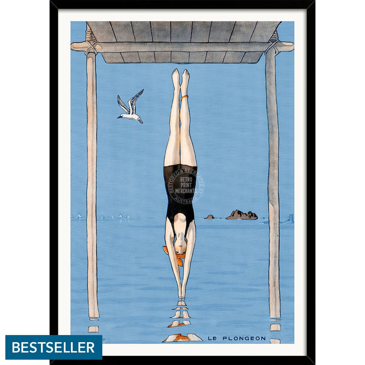 LE PLONGEON 1918 | FRANCE A3 | 297 x 420mm | 11.7 x 16.5 inches / Framed Print: Black Timber Print Art