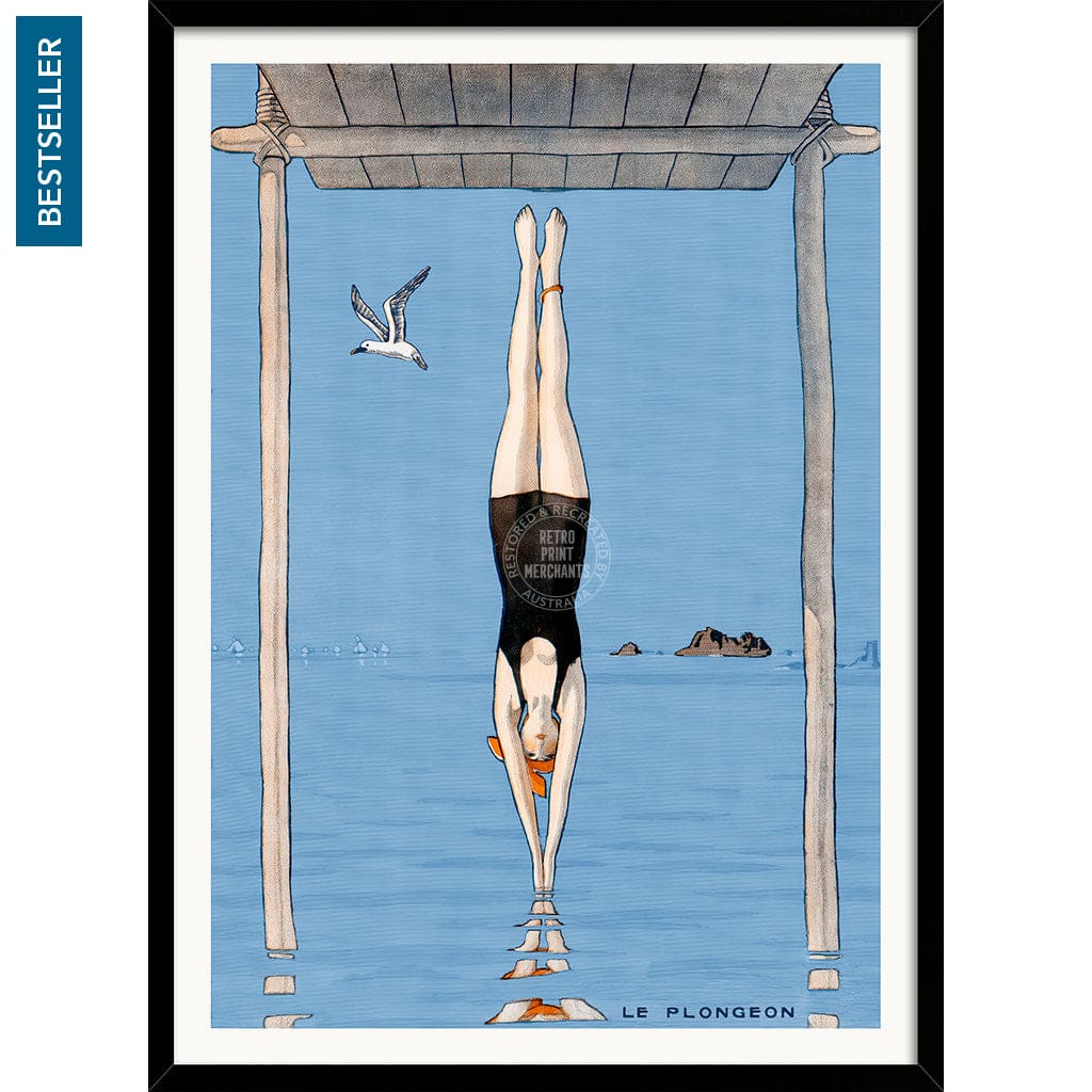 LE PLONGEON 1918 | FRANCE A3 | 297 x 420mm | 11.7 x 16.5 inches / Framed Print: Black Timber Print Art