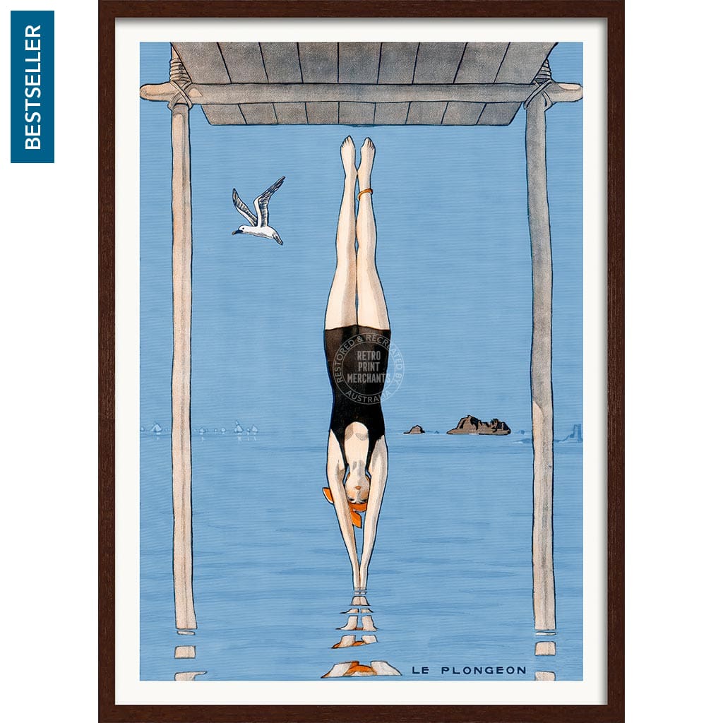 LE PLONGEON 1918 | FRANCE A3 | 297 x 420mm | 11.7 x 16.5 inches / Framed Print: Chocolate Oak Timber Print Art