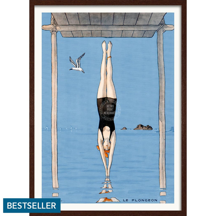 LE PLONGEON 1918 | FRANCE A3 | 297 x 420mm | 11.7 x 16.5 inches / Framed Print: Chocolate Oak Timber Print Art
