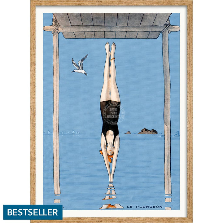 LE PLONGEON 1918 | FRANCE A3 | 297 x 420mm | 11.7 x 16.5 inches / Framed Print: Natural Oak Timber Print Art
