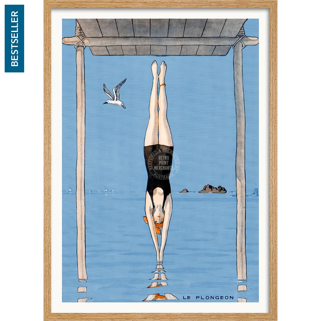 LE PLONGEON 1918 | FRANCE A3 | 297 x 420mm | 11.7 x 16.5 inches / Framed Print: Natural Oak Timber Print Art