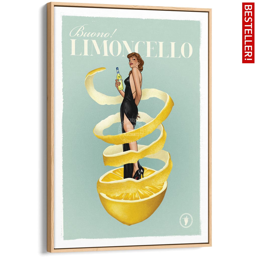 LIMONCELLO | WORLDWIDE A3 | 297 x 420mm | 11.7 x 16.5 inches / Canvas Floating Frame: Natural Oak Timber Print Art