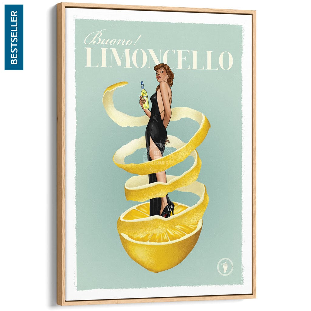 LIMONCELLO | WORLDWIDE A3 | 297 x 420mm | 11.7 x 16.5 inches / Canvas Floating Frame: Natural Oak Timber Print Art