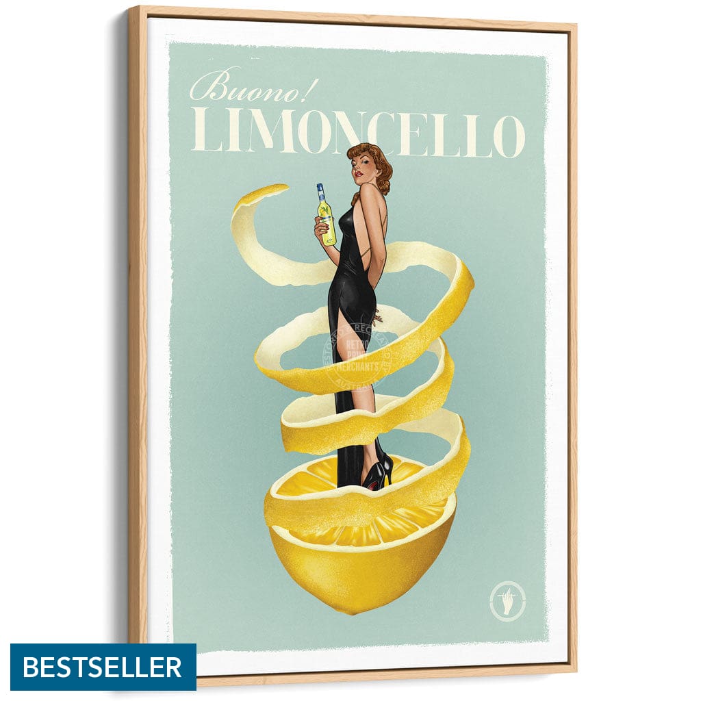 LIMONCELLO | WORLDWIDE A3 | 297 x 420mm | 11.7 x 16.5 inches / Canvas Floating Frame: Natural Oak Timber Print Art