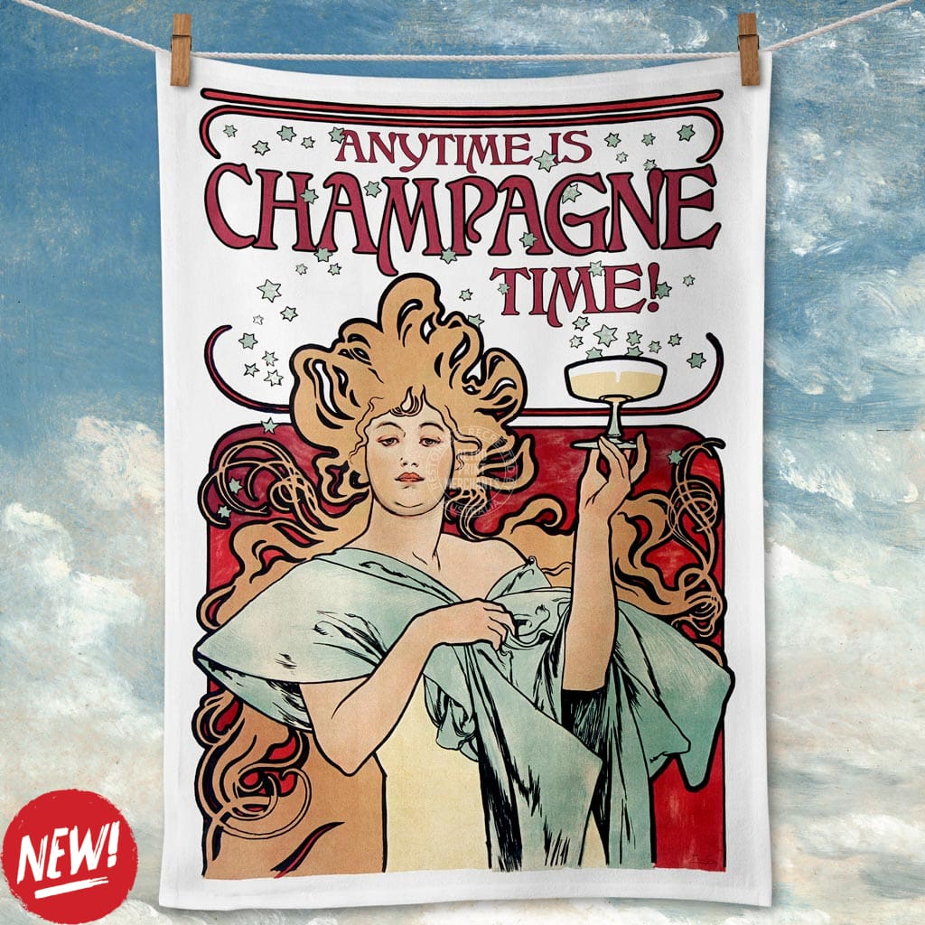 Linen Tea Towel | Anytime Is Champagne Time Linen Tea Towel