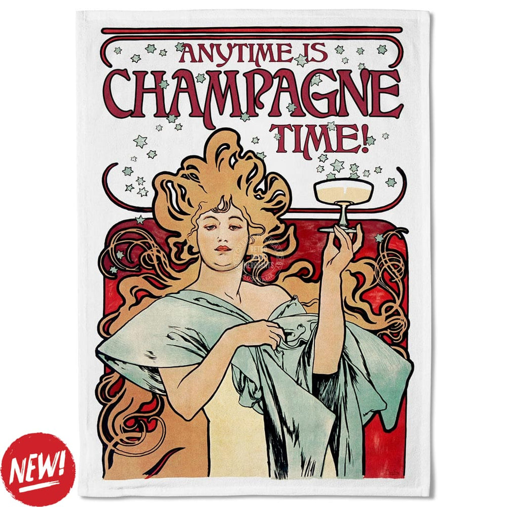 Linen Tea Towel | Anytime Is Champagne Time Linen Tea Towel