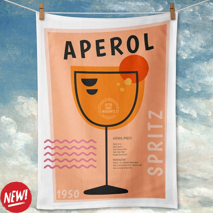 Linen Tea Towel | Aperol Spritz Cocktail Linen Tea Towel