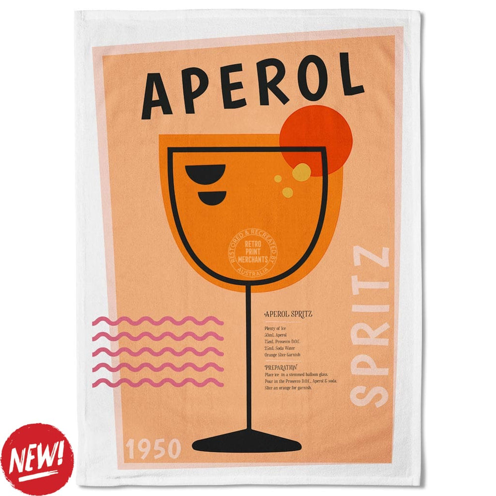 Linen Tea Towel | Aperol Spritz Cocktail Linen Tea Towel