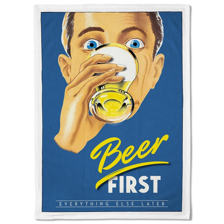 Linen Tea Towel | Beer First Linen Tea Towel