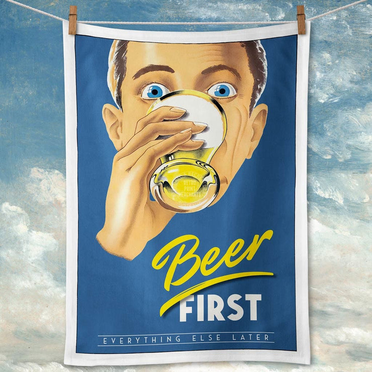Linen Tea Towel | Beer First Linen Tea Towel