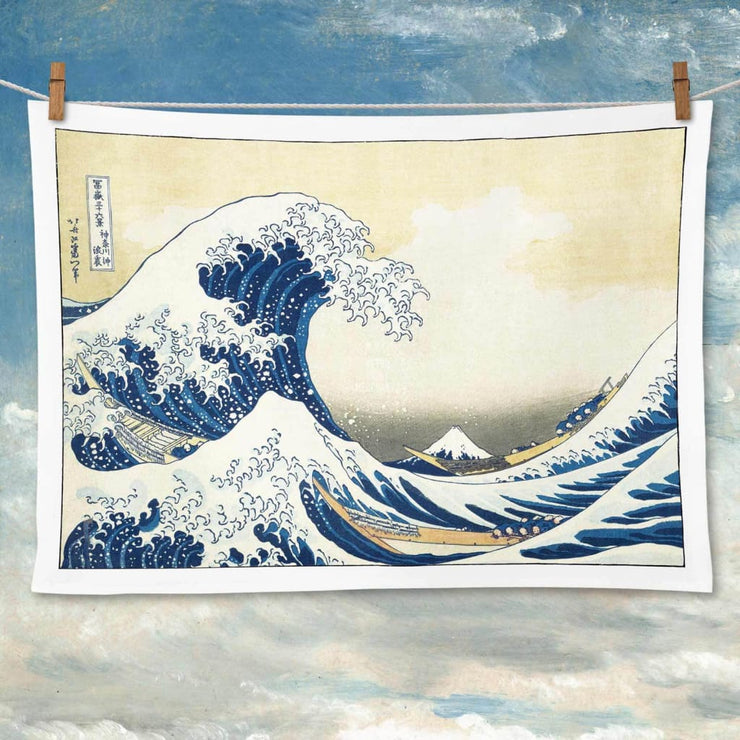 Linen Tea Towel | Japanese Great Wave Linen Tea Towel
