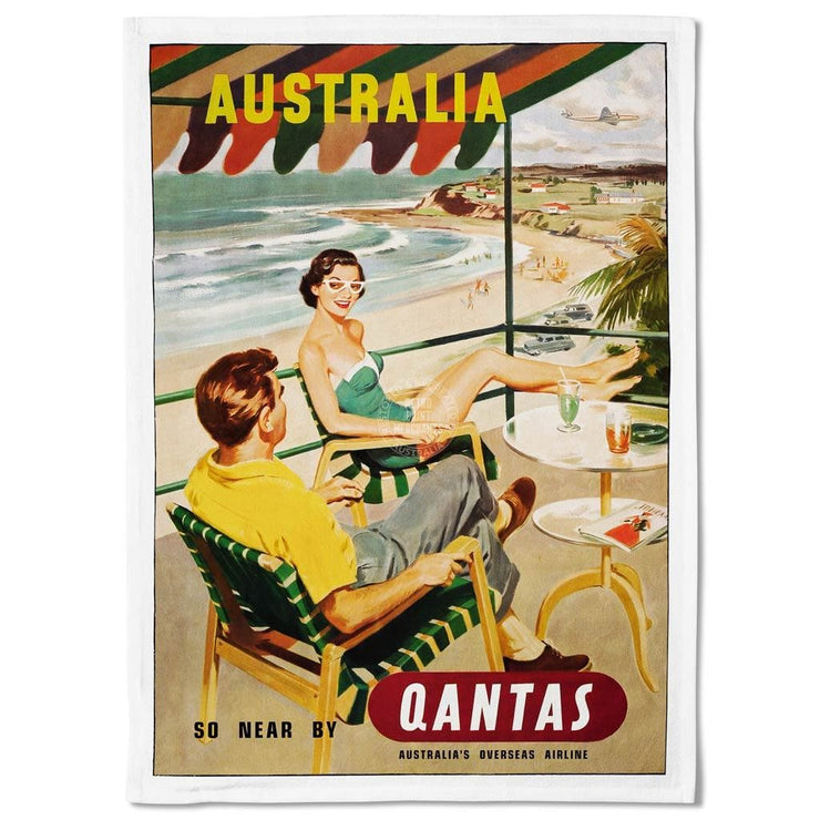 Linen Tea Towel | Qantas Beach 1950S Linen Tea Towel