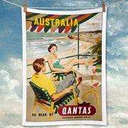 Linen Tea Towel | Qantas Beach 1950S Linen Tea Towel