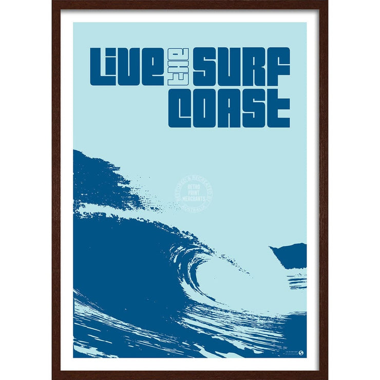 Live The Surf Coast | Australia A3 297 X 420Mm 11.7 16.5 Inches / Framed Print - Dark Oak Timber Art