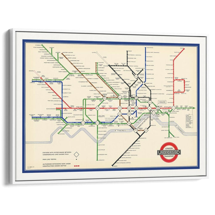 LONDON UNDERGROUND MAP 1937 | UNITED KINGDOM A3 | 297 x 420mm | 11.7 x 16.5 inches / Canvas Floating Frame: White