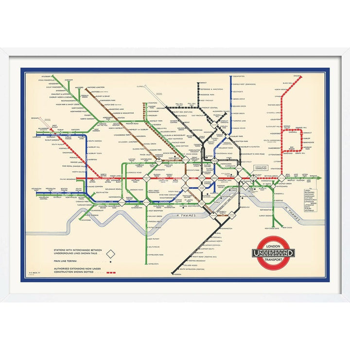 LONDON UNDERGROUND MAP 1937 | UNITED KINGDOM A3 | 297 x 420mm | 11.7 x 16.5 inches / Framed Print: White Timber Print