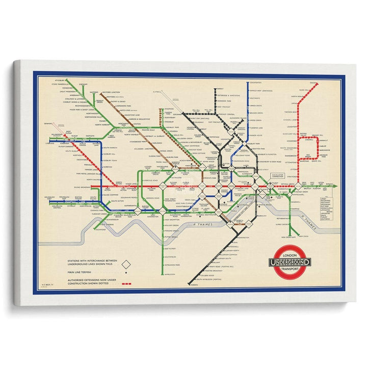 LONDON UNDERGROUND MAP 1937 | UNITED KINGDOM A3 | 297 x 420mm | 11.7 x 16.5 inches / Stretched Canvas Print Art