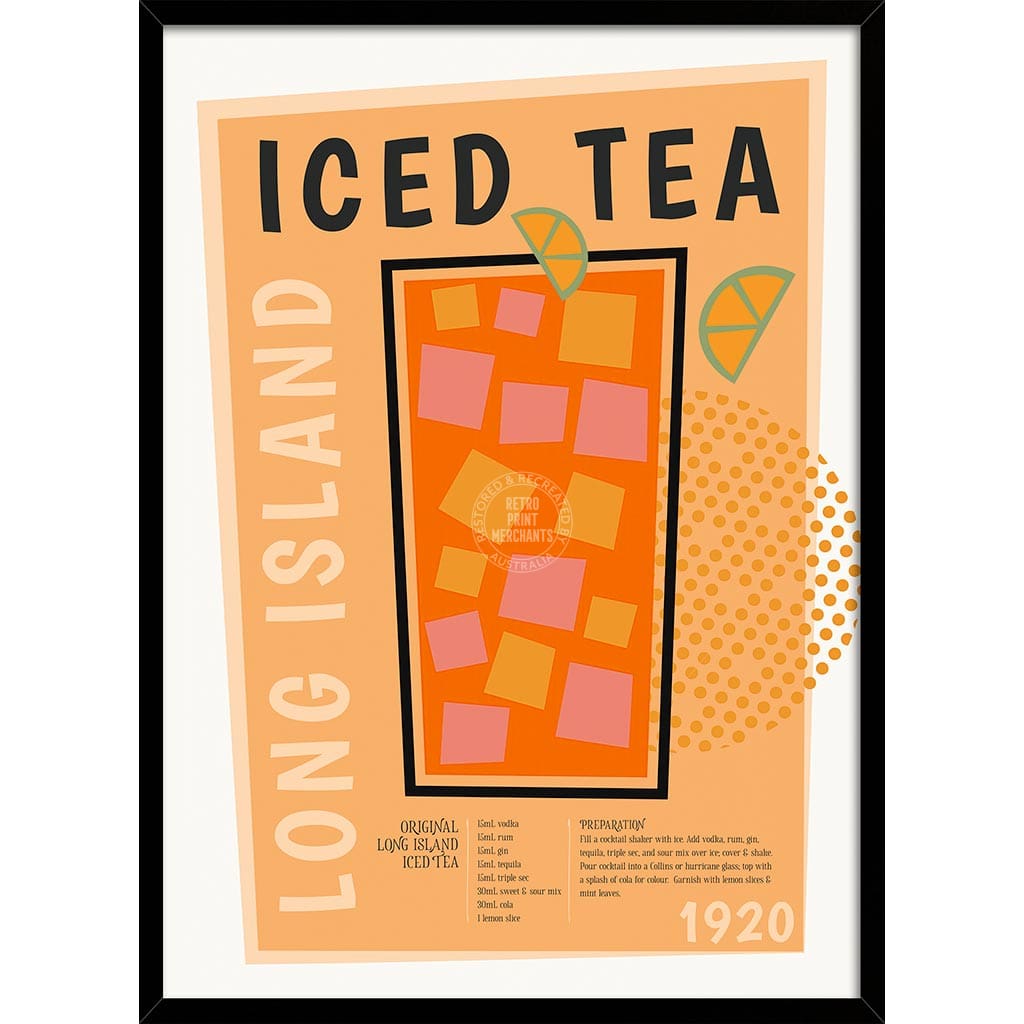 Long Island Iced Tea Cocktail | Worldwide A4 210 X 297Mm 8.3 11.7 Inches / Framed Print: Black