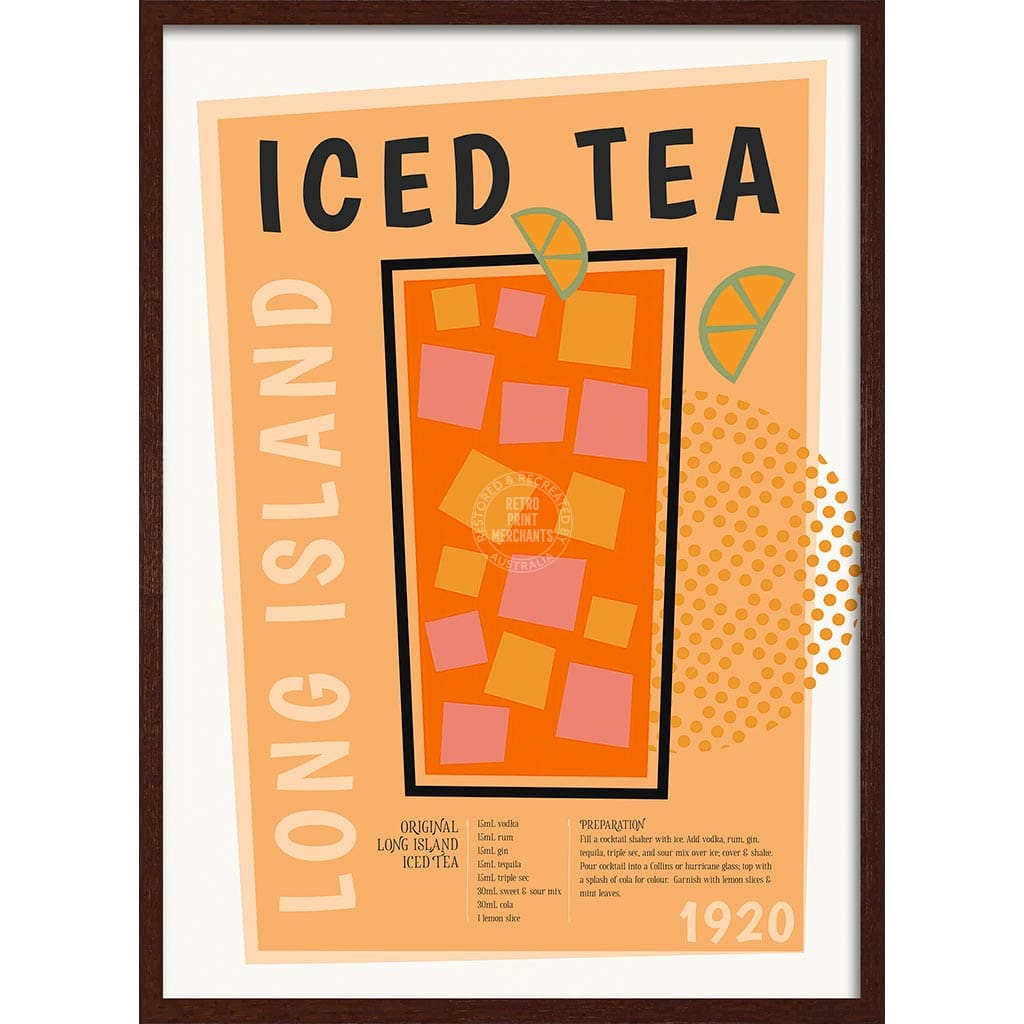 Long Island Iced Tea Cocktail | Worldwide A4 210 X 297Mm 8.3 11.7 Inches / Framed Print: Chocolate