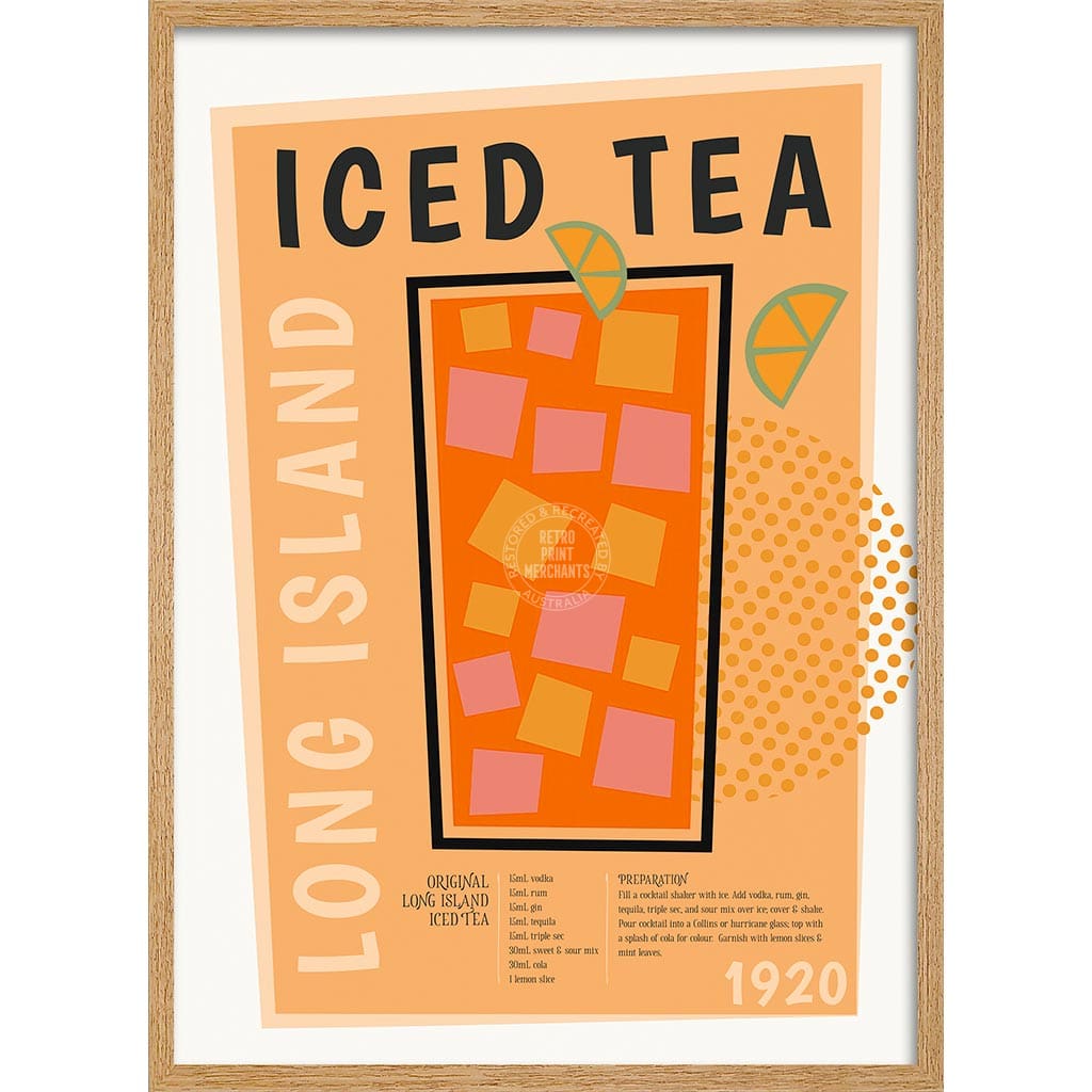 Long Island Iced Tea Cocktail | Worldwide A4 210 X 297Mm 8.3 11.7 Inches / Framed Print: Natural