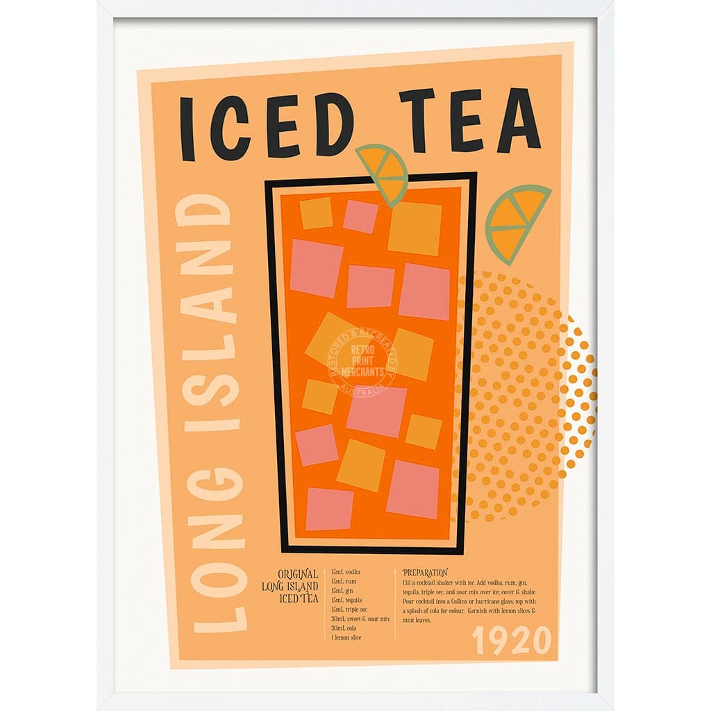 Long Island Iced Tea Cocktail | Worldwide A4 210 X 297Mm 8.3 11.7 Inches / Framed Print: White