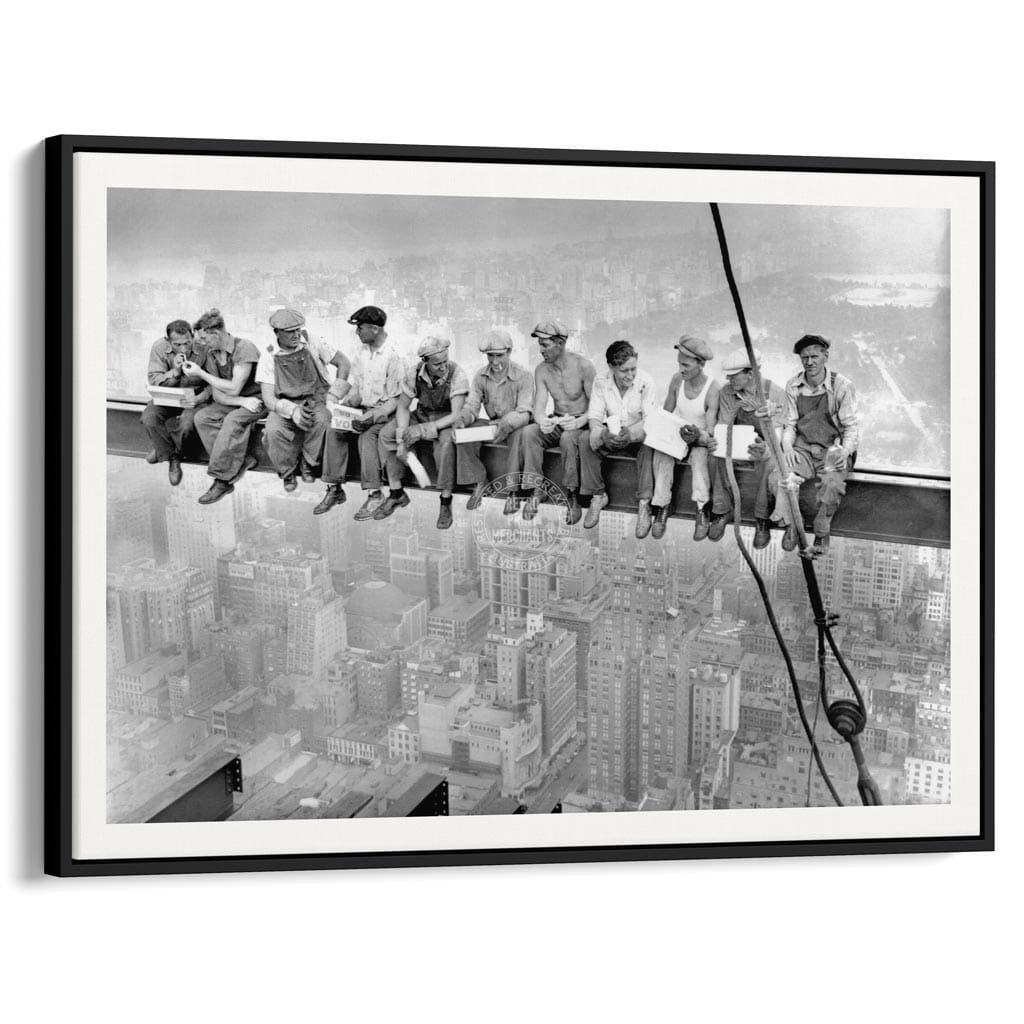 Lunch Atop A Skyscraper | Usa A3 297 X 420Mm 11.7 16.5 Inches / Canvas Floating Frame - Black Timber