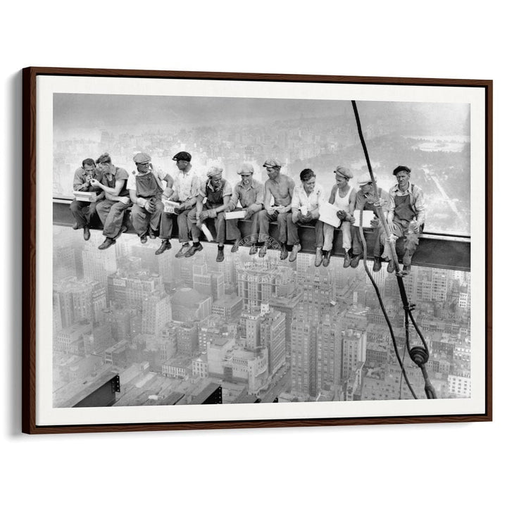 Lunch Atop A Skyscraper | Usa A3 297 X 420Mm 11.7 16.5 Inches / Canvas Floating Frame - Dark Oak