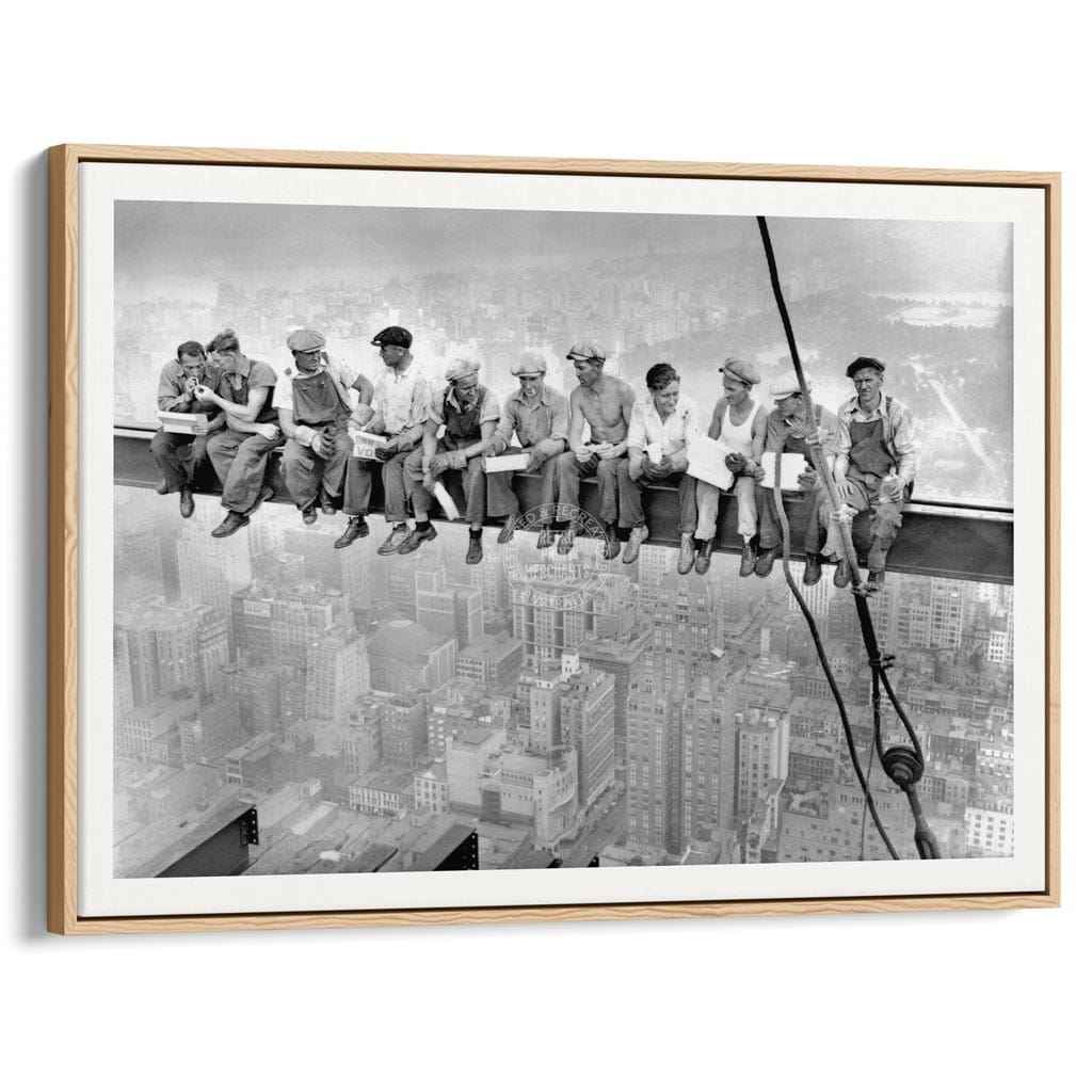 Lunch Atop A Skyscraper | Usa A3 297 X 420Mm 11.7 16.5 Inches / Canvas Floating Frame - Natural Oak
