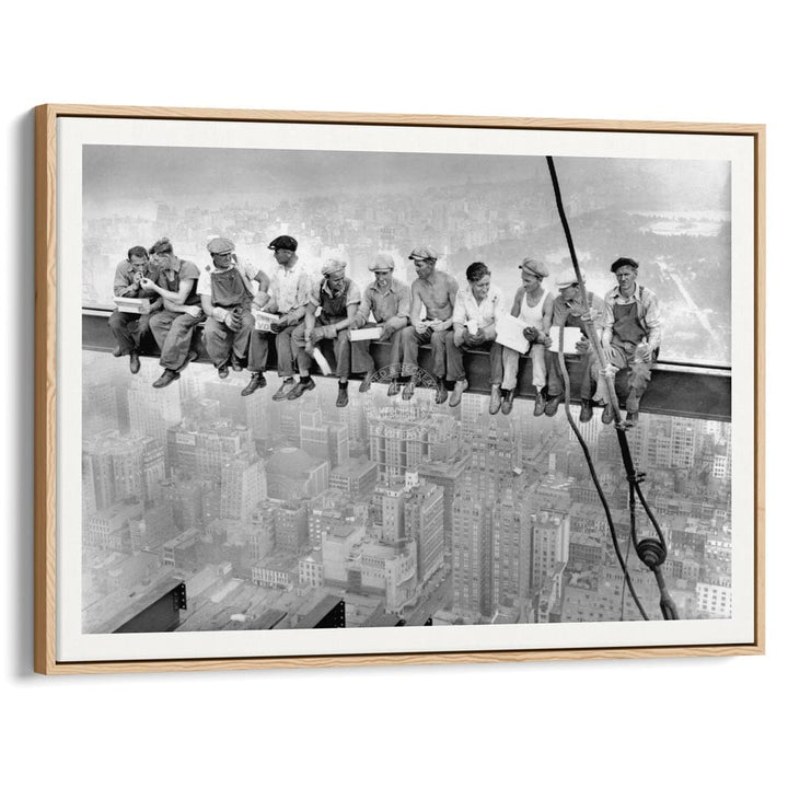 Lunch Atop A Skyscraper | Usa A3 297 X 420Mm 11.7 16.5 Inches / Canvas Floating Frame - Natural Oak