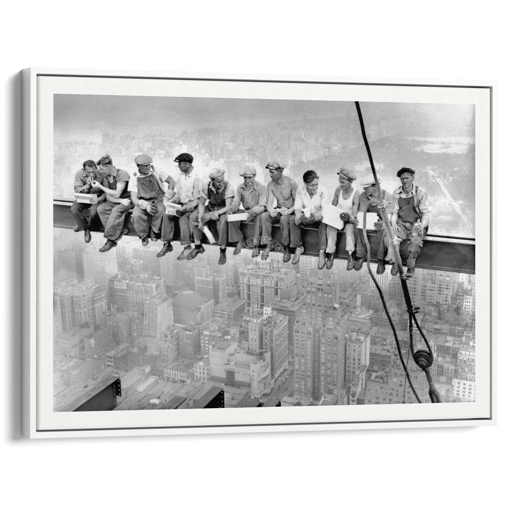 Lunch Atop A Skyscraper | Usa A3 297 X 420Mm 11.7 16.5 Inches / Canvas Floating Frame - White Timber