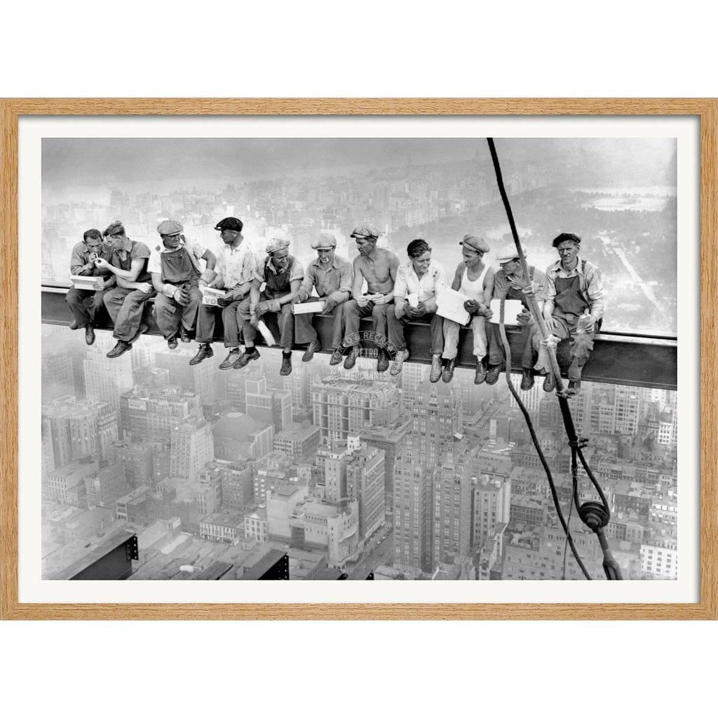 Lunch Atop A Skyscraper | Usa A3 297 X 420Mm 11.7 16.5 Inches / Framed Print - Natural Oak Timber