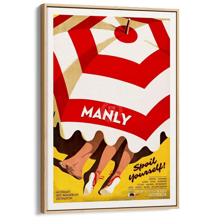 Manly | Australia A3 297 X 420Mm 11.7 16.5 Inches / Canvas Floating Frame - Natural Oak Timber Print