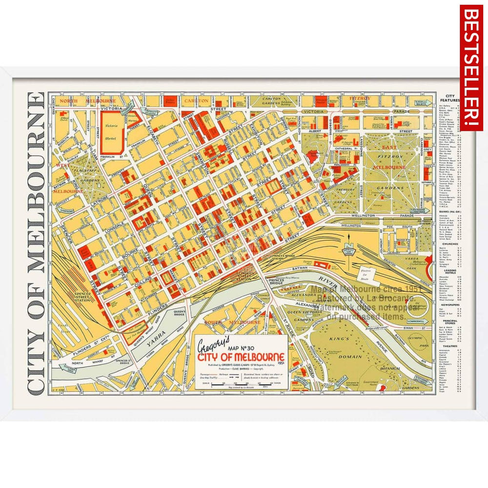 Map Of Melbourne 1951 | Australia 422Mm X 295Mm 16.6 11.6 A3 / White Print Art