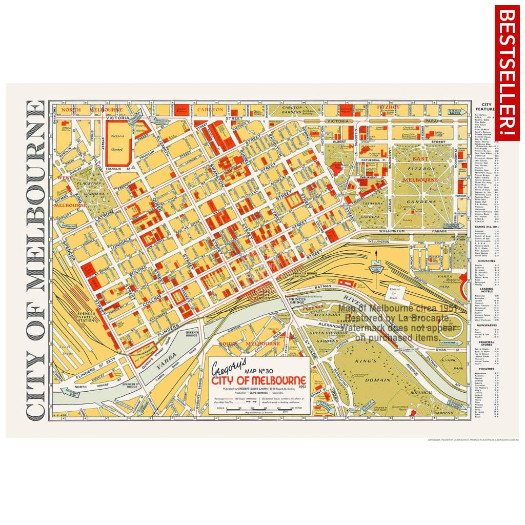 Map Of Melbourne 1951 | Australia 422Mm X 295Mm 16.6 11.6 A3 / Unframed Print Art