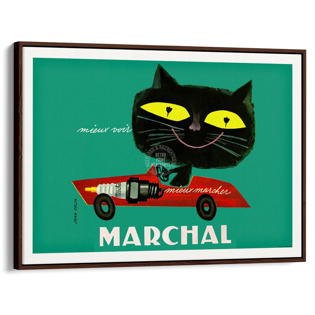 MARCHAL CAT | FRANCE A3 | 297 x 420mm | 11.7 x 16.5 inches / Canvas Floating Frame: Chocolate Oak Timber Print Art