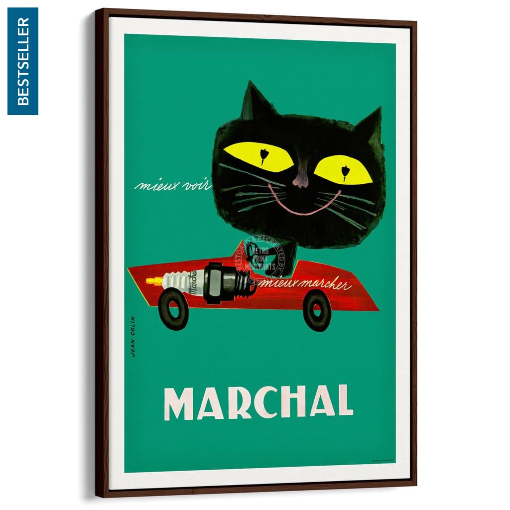 Marchal Cat | France A3 297 X 420Mm 11.7 16.5 Inches / Canvas Floating Frame - Dark Oak Timber Print