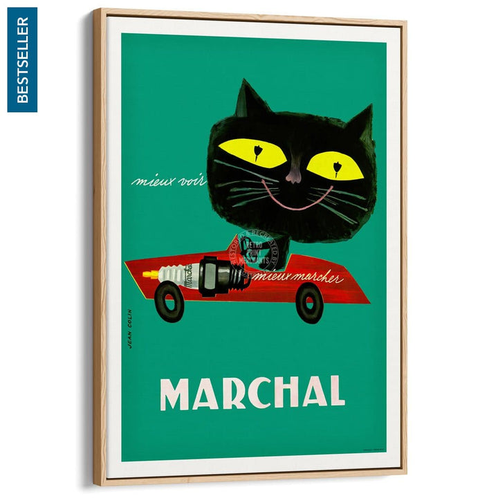 Marchal Cat | France A3 297 X 420Mm 11.7 16.5 Inches / Canvas Floating Frame - Natural Oak Timber