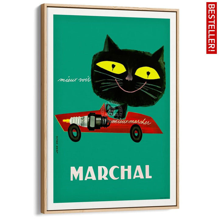 Marchal Cat | France A3 297 X 420Mm 11.7 16.5 Inches / Canvas Floating Frame - Natural Oak Timber