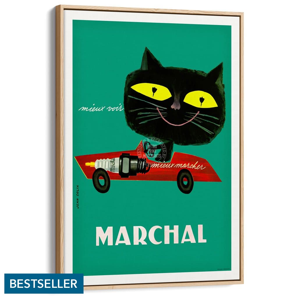 Marchal Cat | France A3 297 X 420Mm 11.7 16.5 Inches / Canvas Floating Frame - Natural Oak Timber