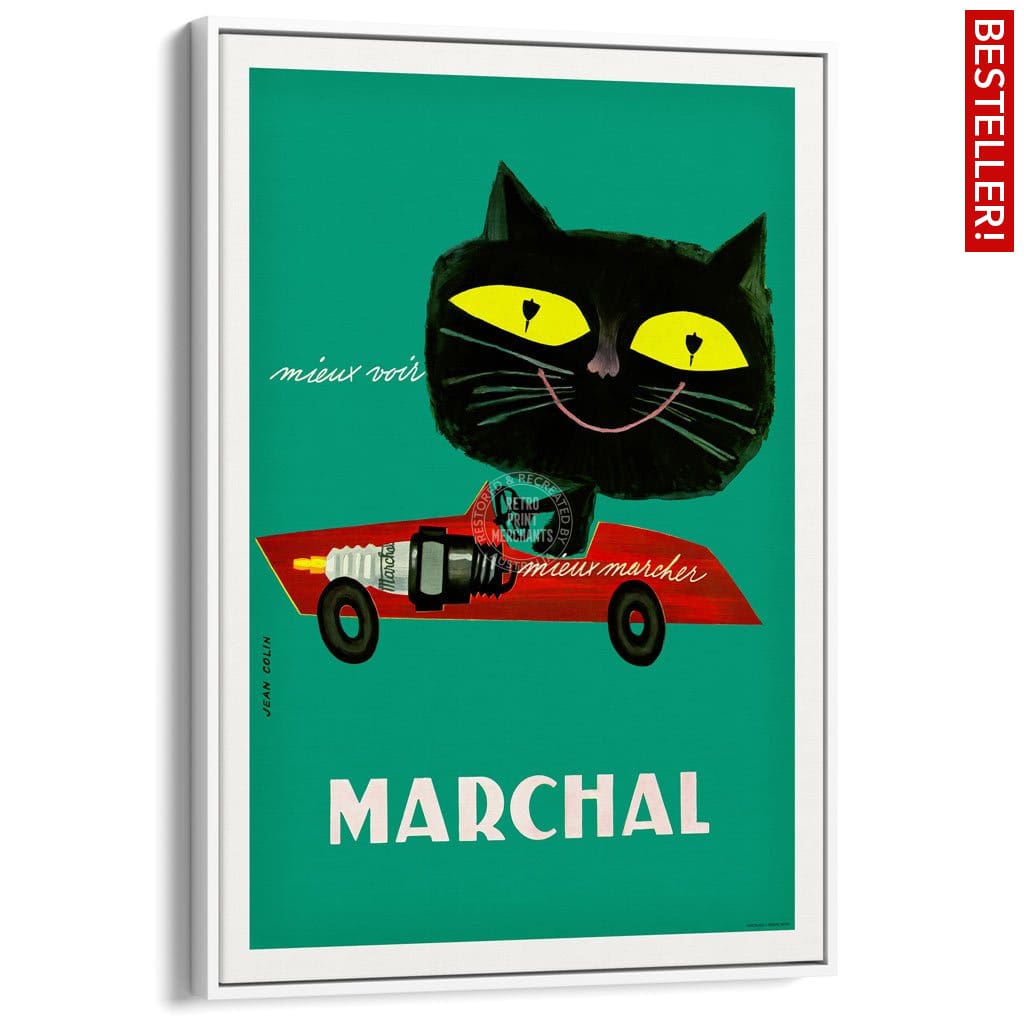 Marchal Cat | France A3 297 X 420Mm 11.7 16.5 Inches / Canvas Floating Frame - White Timber Print