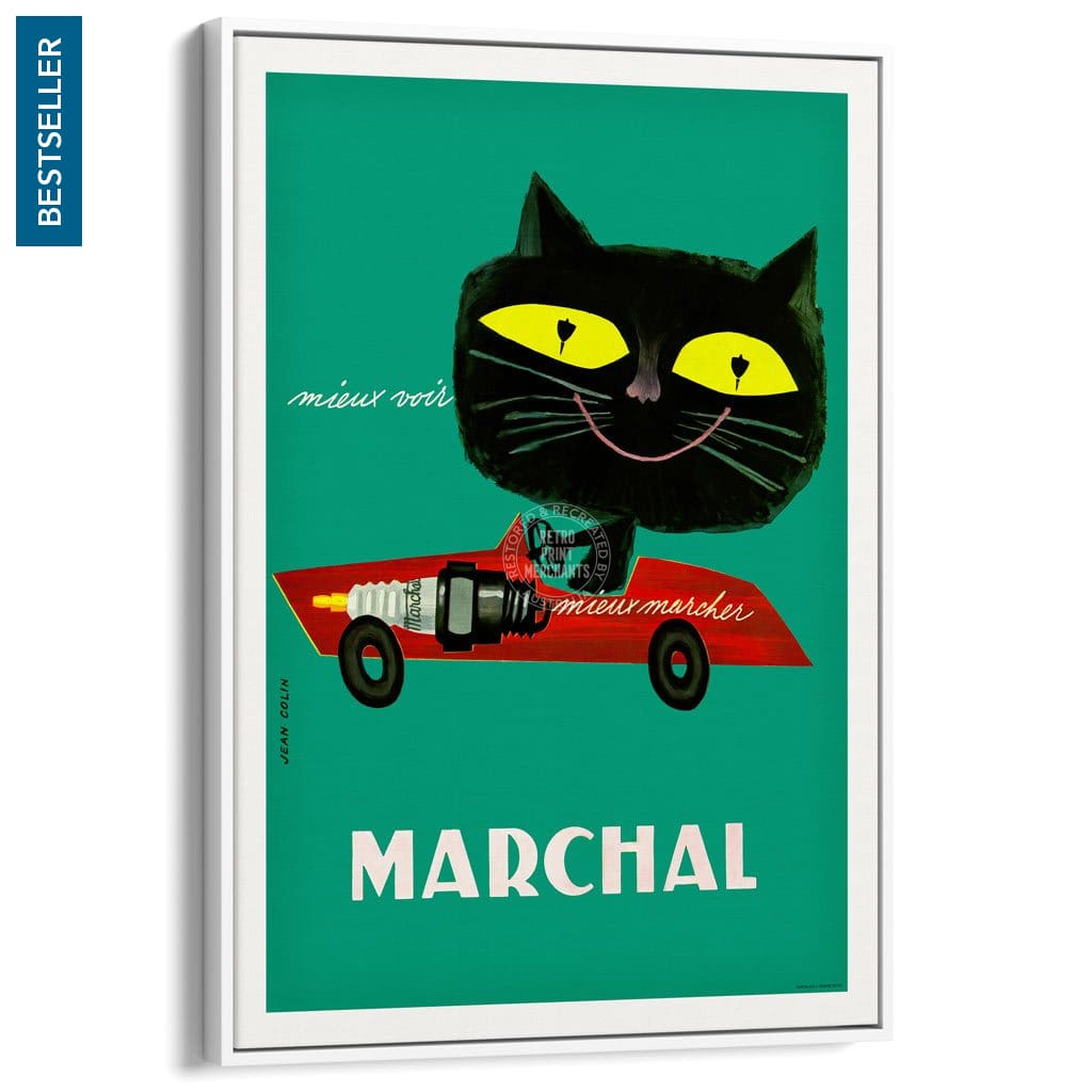 Marchal Cat | France A3 297 X 420Mm 11.7 16.5 Inches / Canvas Floating Frame - White Timber Print
