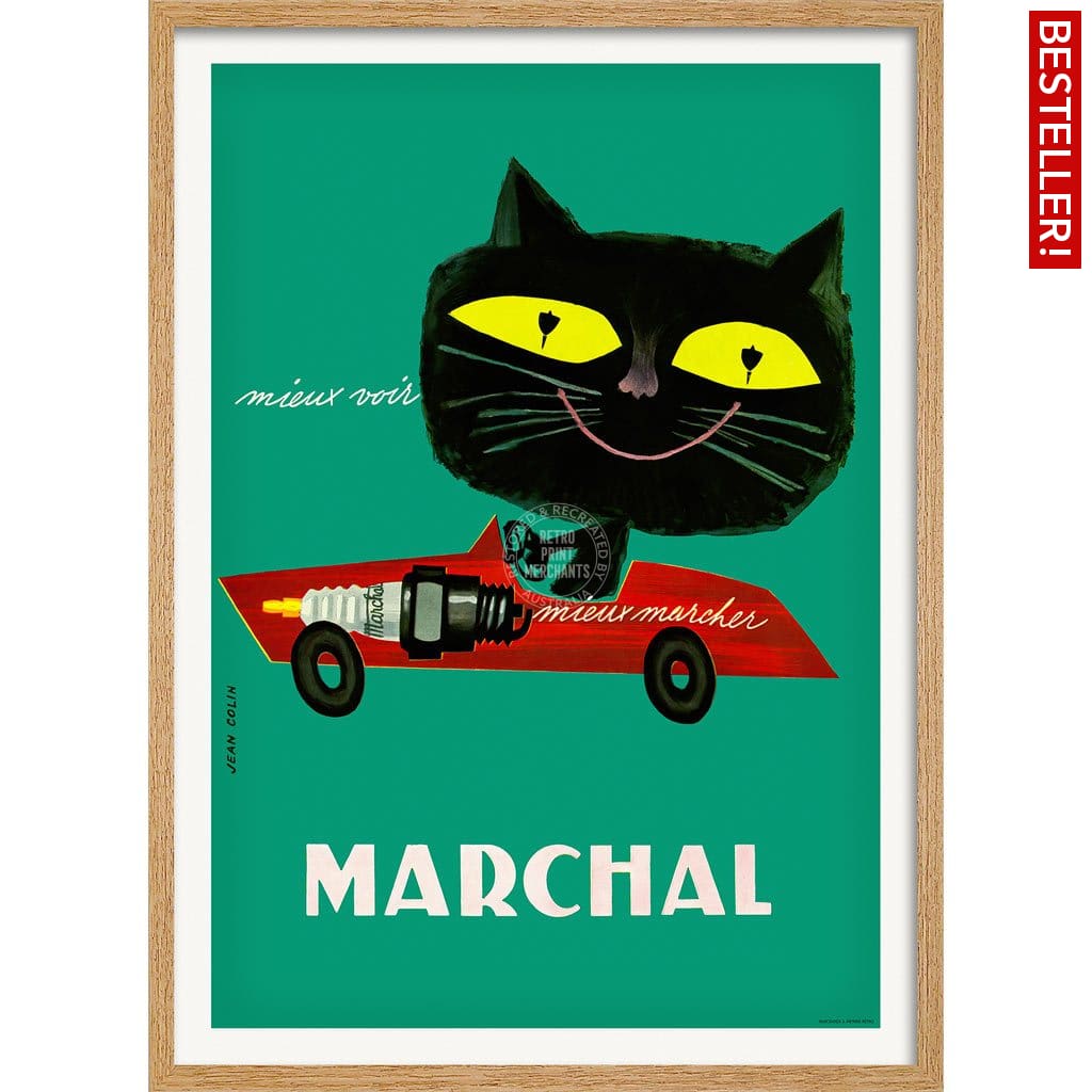 Marchal Cat | France A3 297 X 420Mm 11.7 16.5 Inches / Framed Print - Natural Oak Timber Art