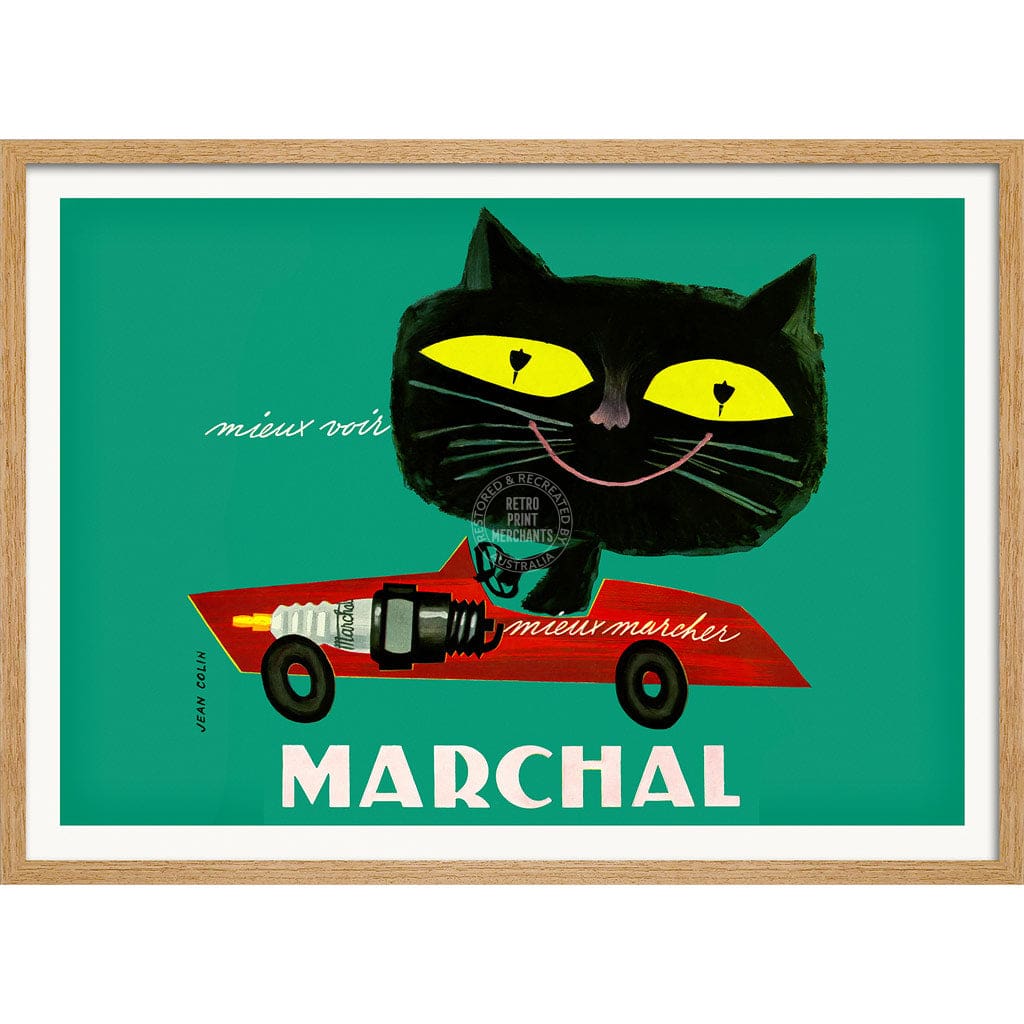 MARCHAL CAT | FRANCE A3 | 297 x 420mm | 11.7 x 16.5 inches / Framed Print: Natural Oak Timber Print Art
